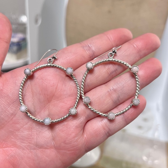 14g Southwestern Peruvian Pink Opal Stone Handmade Sterling Silver Earrings - Picture 5 of 8